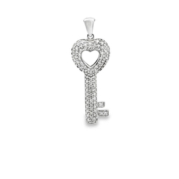 14k White Gold Diamond-Accented Key Pendant