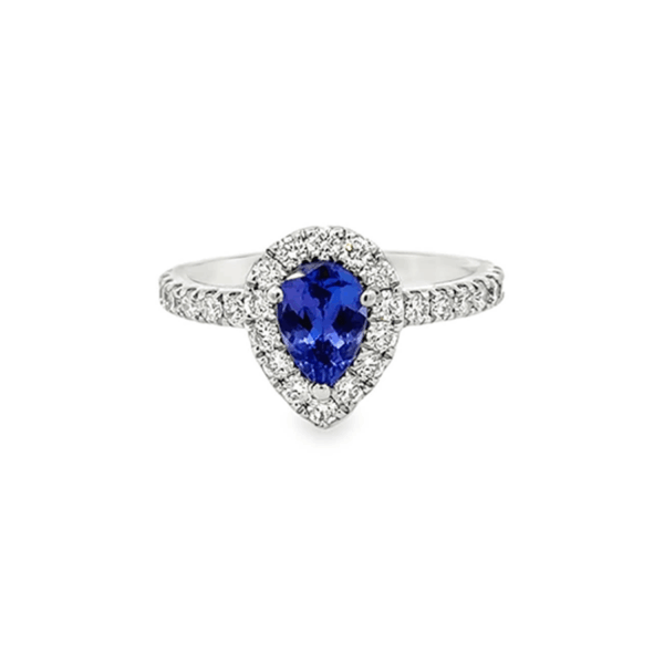 14k White Gold Engagement Ring with Pear-Shaped Tanzanite