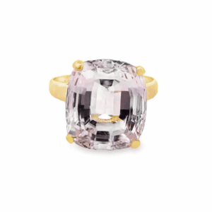 14k Gold Cocktail Ring with Light Pink Cushion-Cut Kunzite