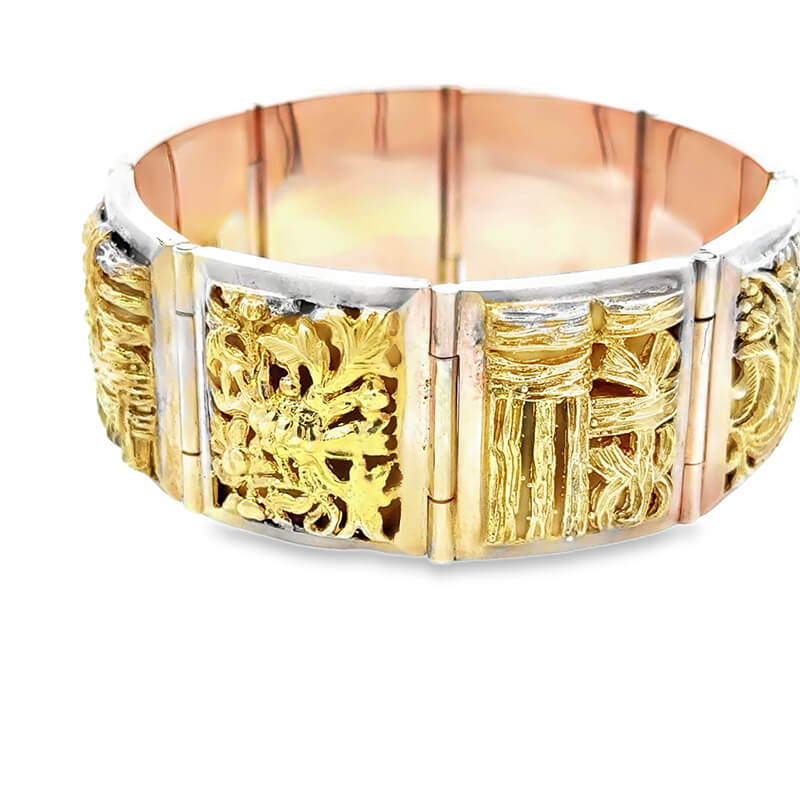 Intricate Openwork Vintage Chinese 4 Seasons Gold Bangle