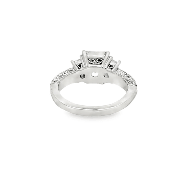 Platinum Square Emerald Cut Natural Diamond Engagement Ring with Trapezoid Side Diamonds