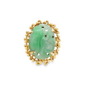 Vintage 14k Gold Cocktail Ring with Oval Caved Jade