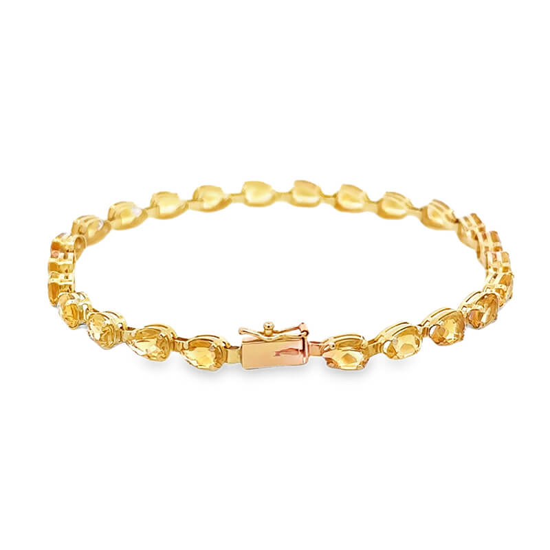 14k Yellow Gold Tennis Bracelet with Pear Shaped Citrine Gemstones