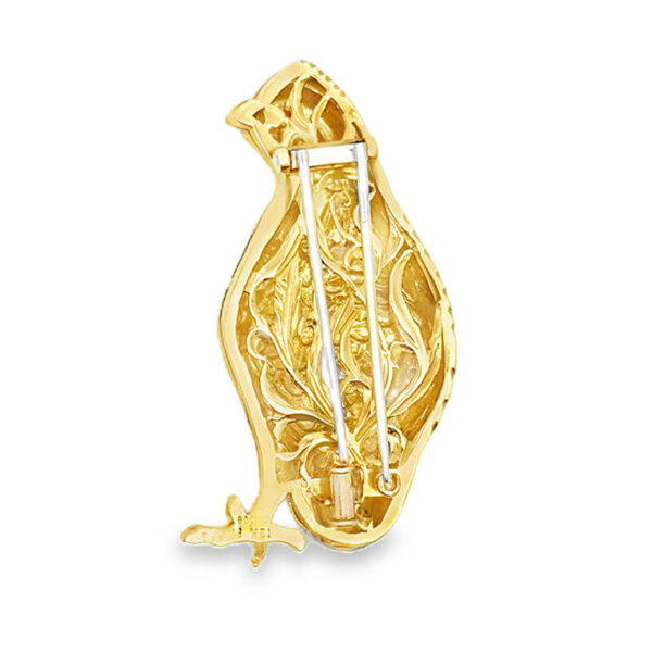 Yellow Gold Quail Brooch with Champagne Diamond Accent