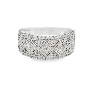 10k White Gold Band Ring with Round Brilliant Cut Diamonds