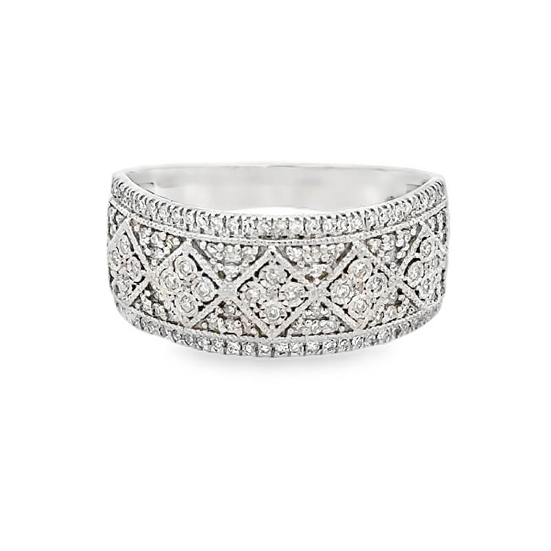 10k White Gold Band Ring with Round Brilliant Cut Diamonds