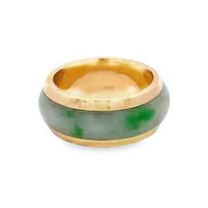 Vintage 14k Gold Band Ring with Green Jade Inlay
