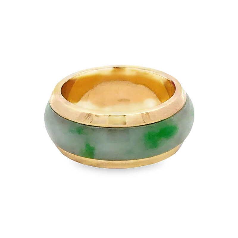 Vintage 14k Gold Band Ring with Green Jade Inlay