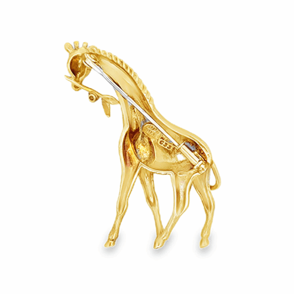 Designer Henry Dunay 18k Yellow Gold Giraffe Brooch with Round Brilliant Diamond Accent